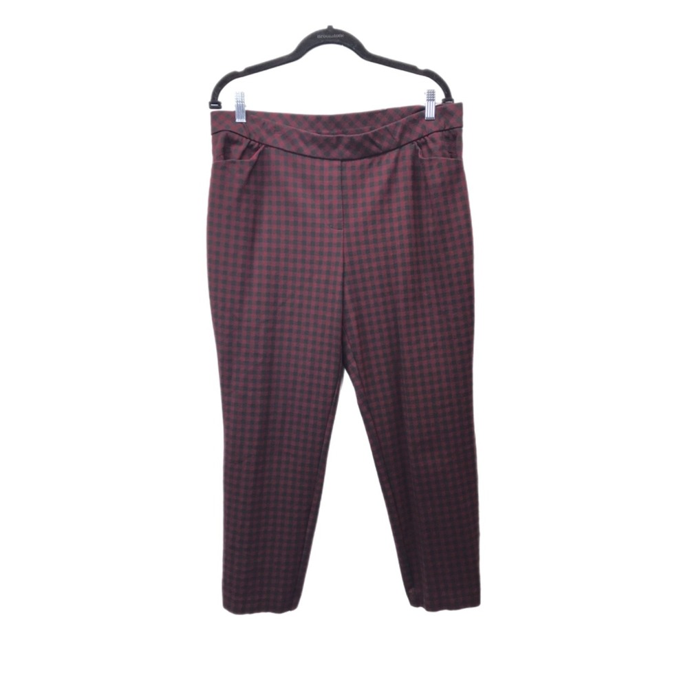 J.Jill Ponte Slim Leg Size Petite L Pants Burgundy, Gingham Print Stretch